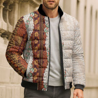 Aloha Hawaii Mikioi Lei Bomber Puffer Jacket Cattail Red Tropical Flower Pattern - Polynesian Pride