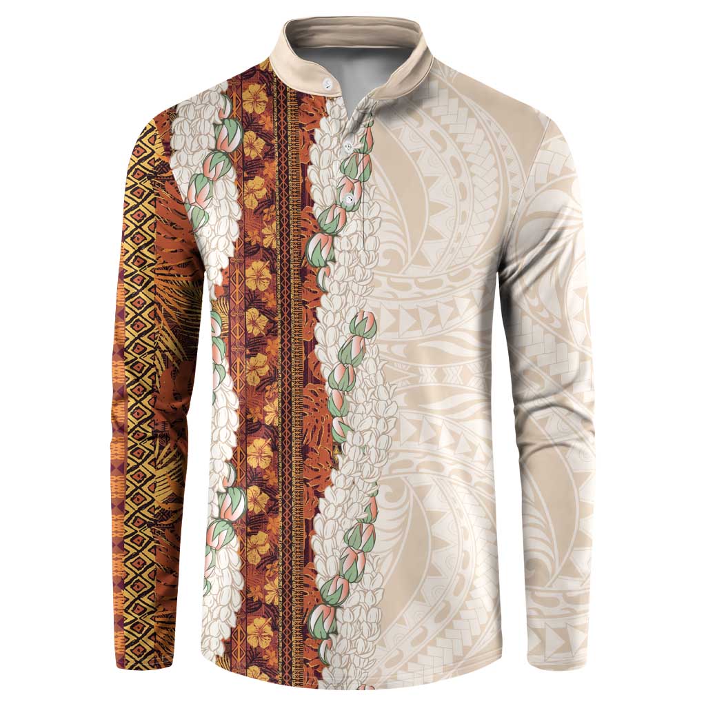 Aloha Hawaii Mikioi Lei Button Sweatshirt Cattail Red Tropical Flower Pattern - Polynesian Pride