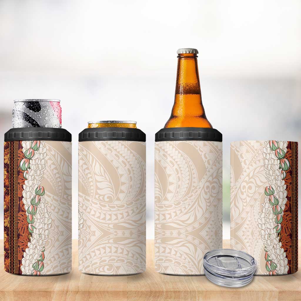 Aloha Hawaii Mikioi Lei 4 in 1 Can Cooler Tumbler Cattail Red Tropical Flower Pattern - Polynesian Pride