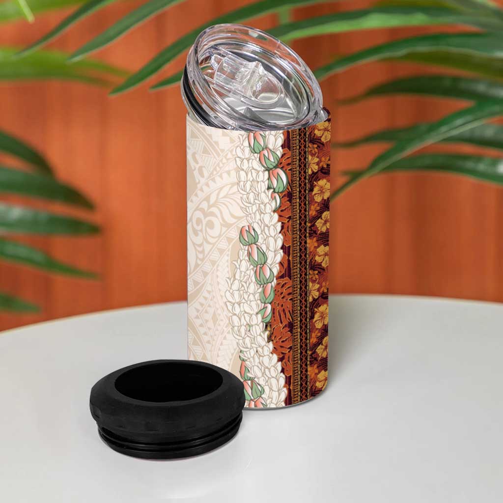 Aloha Hawaii Mikioi Lei 4 in 1 Can Cooler Tumbler Cattail Red Tropical Flower Pattern - Polynesian Pride