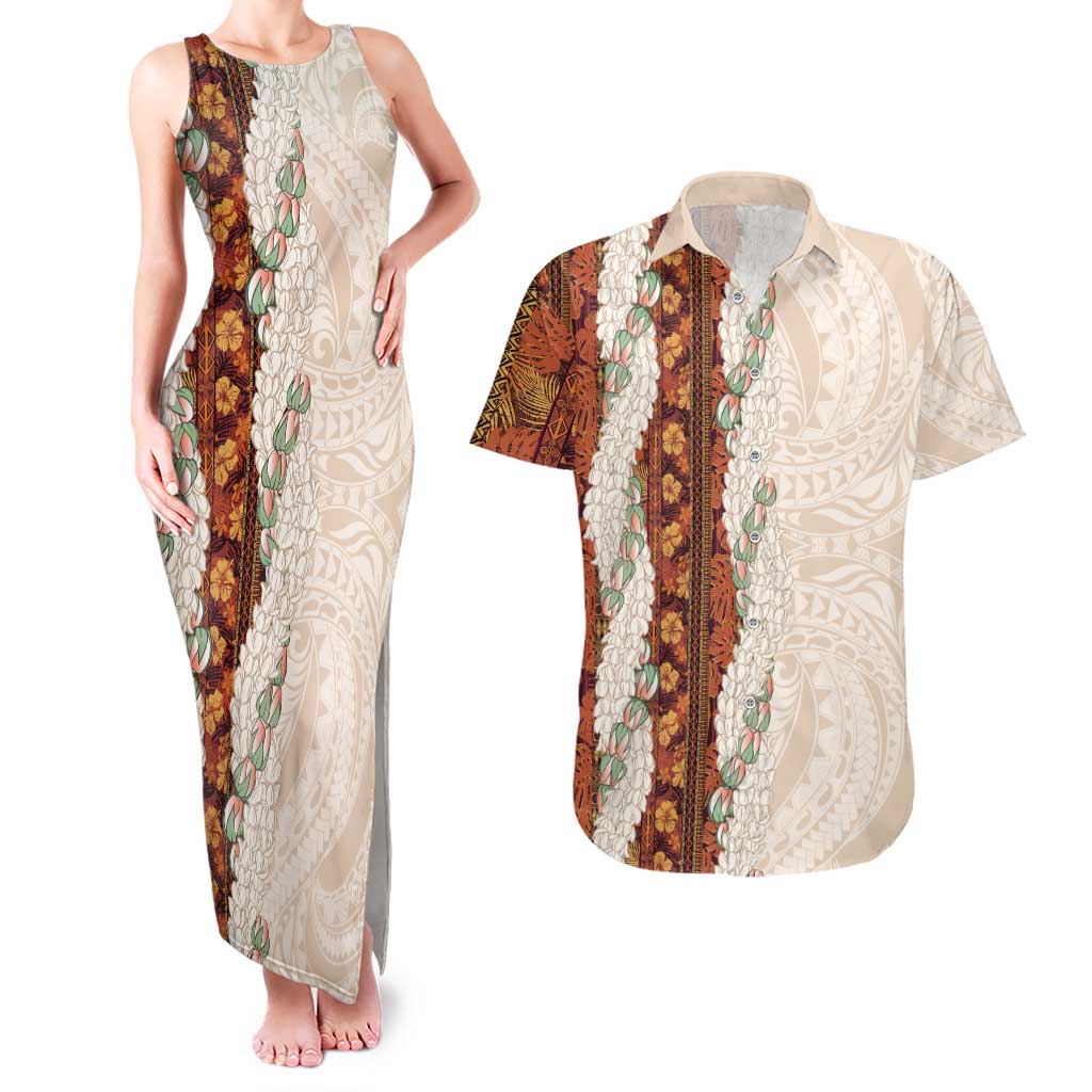 Aloha Hawaii Mikioi Lei Couples Matching Tank Maxi Dress and Hawaiian Shirt Cattail Red Tropical Flower Pattern - Polynesian Pride