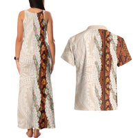 Aloha Hawaii Mikioi Lei Couples Matching Tank Maxi Dress and Hawaiian Shirt Cattail Red Tropical Flower Pattern - Polynesian Pride