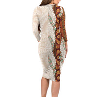 Aloha Hawaii Mikioi Lei Family Matching Long Sleeve Bodycon Dress and Hawaiian Shirt Cattail Red Tropical Flower Pattern - Polynesian Pride