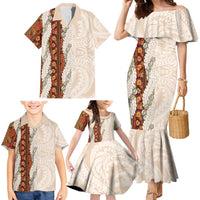 Aloha Hawaii Mikioi Lei Family Matching Mermaid Dress and Hawaiian Shirt Cattail Red Tropical Flower Pattern - Polynesian Pride