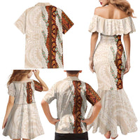 Aloha Hawaii Mikioi Lei Family Matching Mermaid Dress and Hawaiian Shirt Cattail Red Tropical Flower Pattern - Polynesian Pride