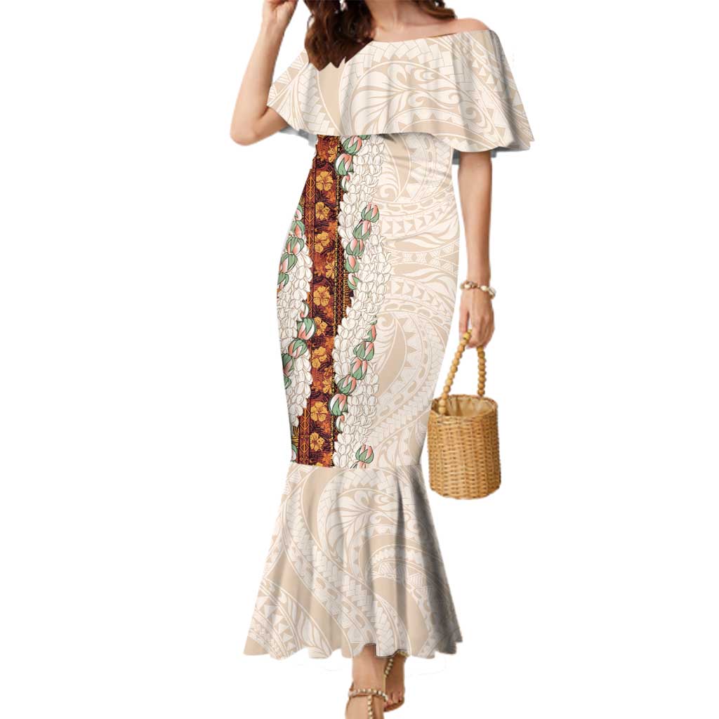 Aloha Hawaii Mikioi Lei Family Matching Mermaid Dress and Hawaiian Shirt Cattail Red Tropical Flower Pattern - Polynesian Pride