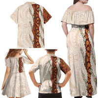 Aloha Hawaii Mikioi Lei Family Matching Off Shoulder Maxi Dress and Hawaiian Shirt Cattail Red Tropical Flower Pattern - Polynesian Pride