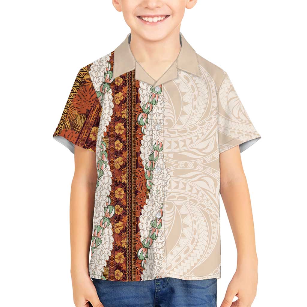 Aloha Hawaii Mikioi Lei Family Matching Off Shoulder Short Dress and Hawaiian Shirt Cattail Red Tropical Flower Pattern - Polynesian Pride