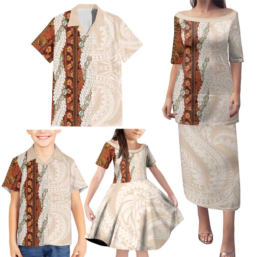 Aloha Hawaii Mikioi Lei Family Matching Puletasi and Hawaiian Shirt Cattail Red Tropical Flower Pattern - Polynesian Pride