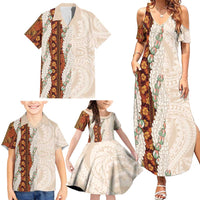 Aloha Hawaii Mikioi Lei Family Matching Summer Maxi Dress and Hawaiian Shirt Cattail Red Tropical Flower Pattern - Polynesian Pride