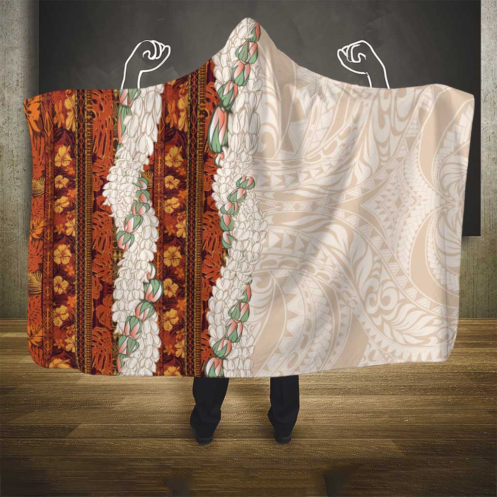 Aloha Hawaii Mikioi Lei Hooded Blanket Cattail Red Tropical Flower Pattern - Polynesian Pride