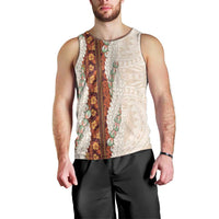 Aloha Hawaii Mikioi Lei Men Tank Top Cattail Red Tropical Flower Pattern - Polynesian Pride
