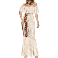 Aloha Hawaii Mikioi Lei Mermaid Dress Cattail Red Tropical Flower Pattern - Polynesian Pride