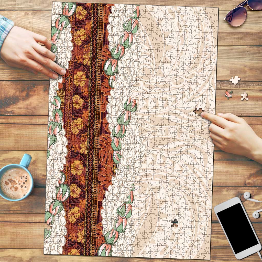 Aloha Hawaii Mikioi Lei Puzzle Cattail Red Tropical Flower Pattern - Polynesian Pride