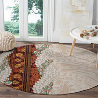 Aloha Hawaii Mikioi Lei Round Carpet Cattail Red Tropical Flower Pattern - Polynesian Pride