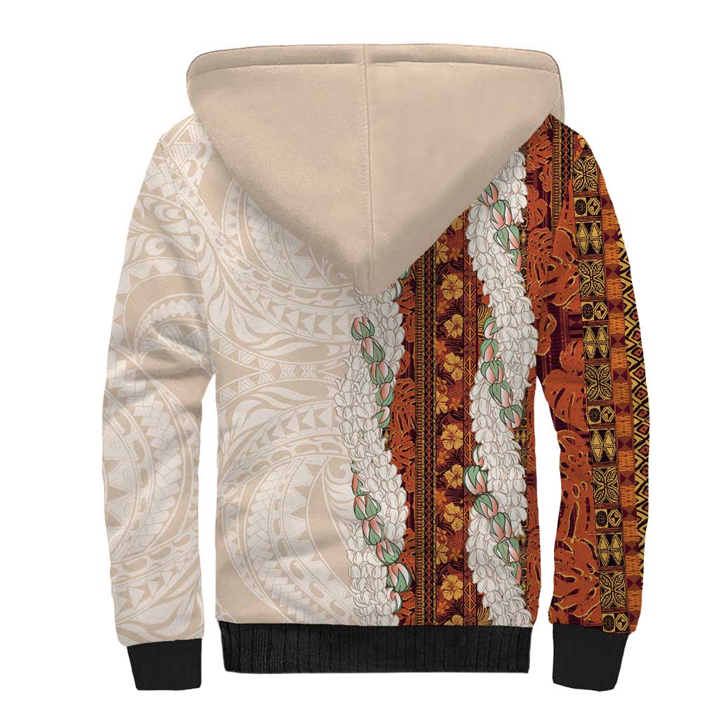 Aloha Hawaii Mikioi Lei Sherpa Hoodie Cattail Red Tropical Flower Pattern LT14 - Polynesian Pride