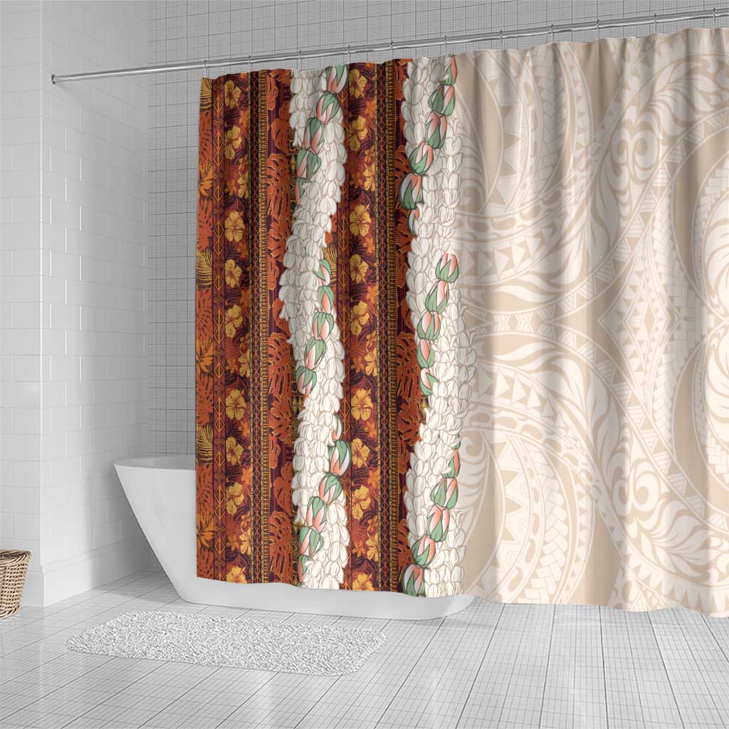 Aloha Hawaii Mikioi Lei Shower Curtain Cattail Red Tropical Flower Pattern - Polynesian Pride