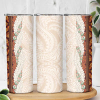 Aloha Hawaii Mikioi Lei Skinny Tumbler Cattail Red Tropical Flower Pattern - Polynesian Pride