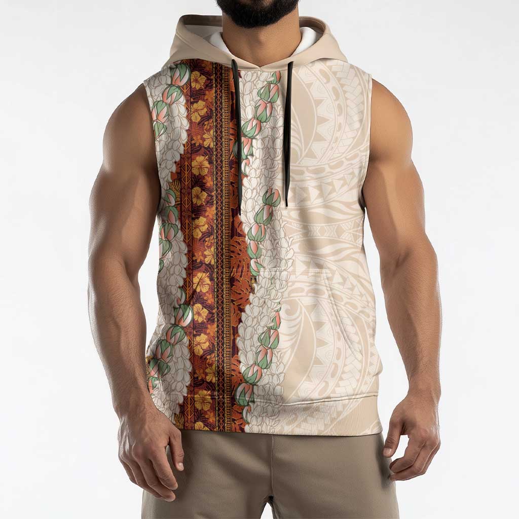 Aloha Hawaii Mikioi Lei Sleeveless Hoodie Cattail Red Tropical Flower Pattern - Polynesian Pride