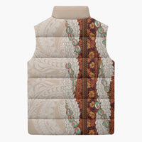 Aloha Hawaii Mikioi Lei Sleeveless Puffer Jacket Cattail Red Tropical Flower Pattern - Polynesian Pride