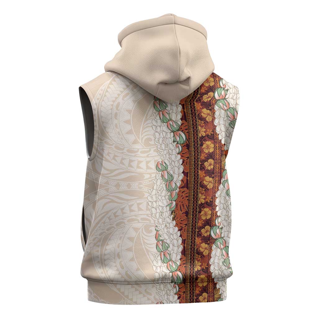 Aloha Hawaii Mikioi Lei Sleeveless Zip Hoodie Cattail Red Tropical Flower Pattern - Polynesian Pride