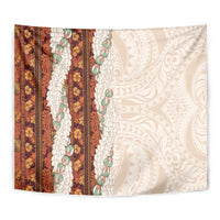 Aloha Hawaii Mikioi Lei Tapestry Cattail Red Tropical Flower Pattern - Polynesian Pride