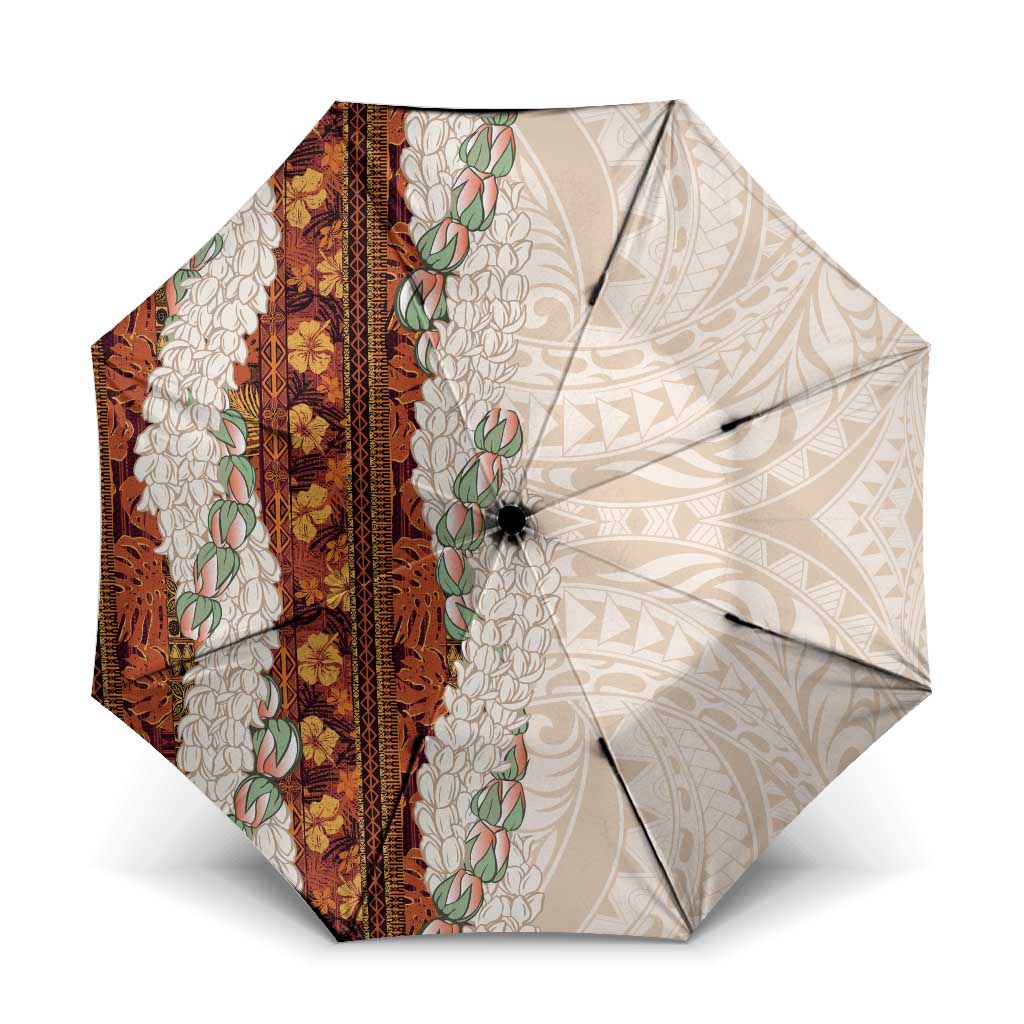 Aloha Hawaii Mikioi Lei Umbrella Cattail Red Tropical Flower Pattern - Polynesian Pride