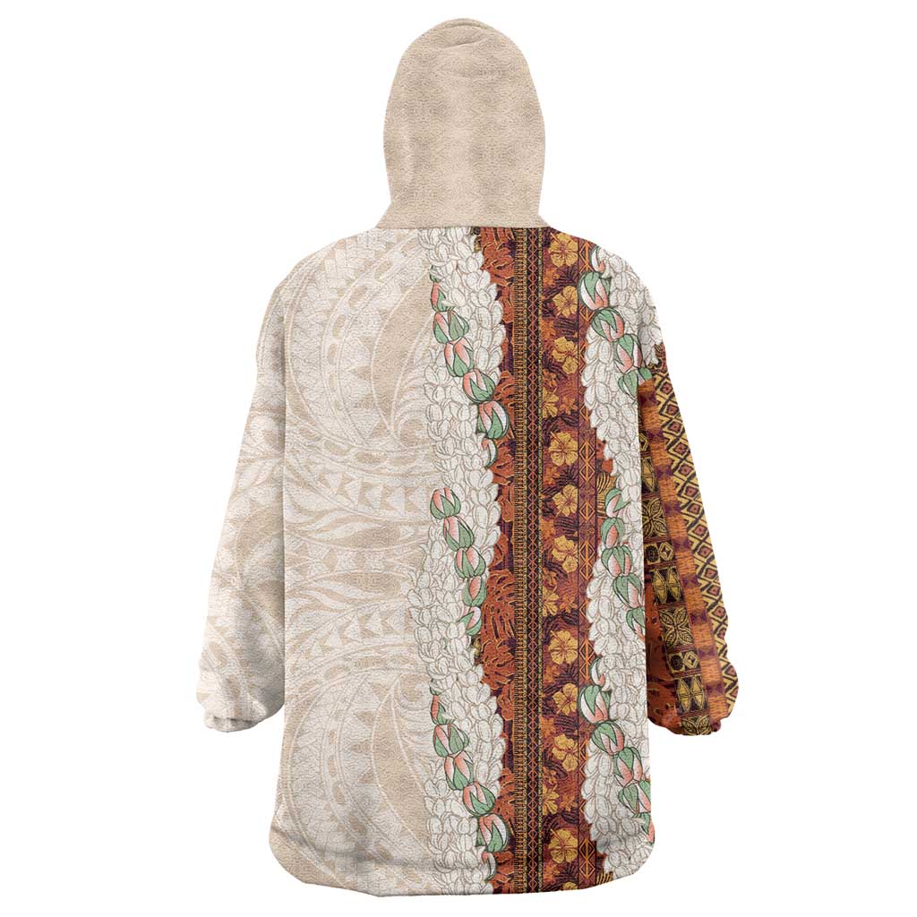 Aloha Hawaii Mikioi Lei Wearable Blanket Hoodie Cattail Red Tropical Flower Pattern - Polynesian Pride