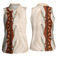 Aloha Hawaii Mikioi Lei Women Sleeveless Polo Shirt Cattail Red Tropical Flower Pattern - Polynesian Pride