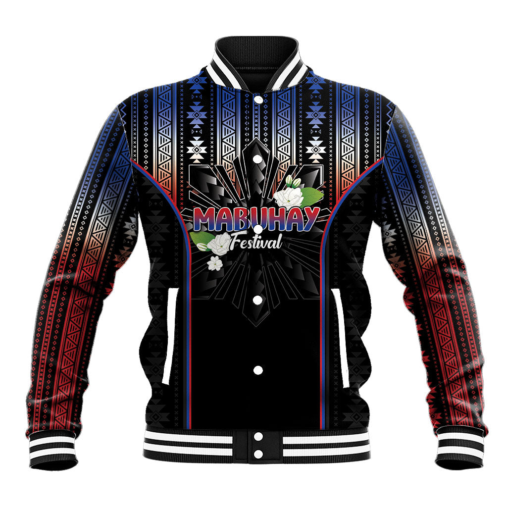 Mabuhay Philippines Festival Baseball Jacket Filipino Map Sampaguita Igorot Pattern