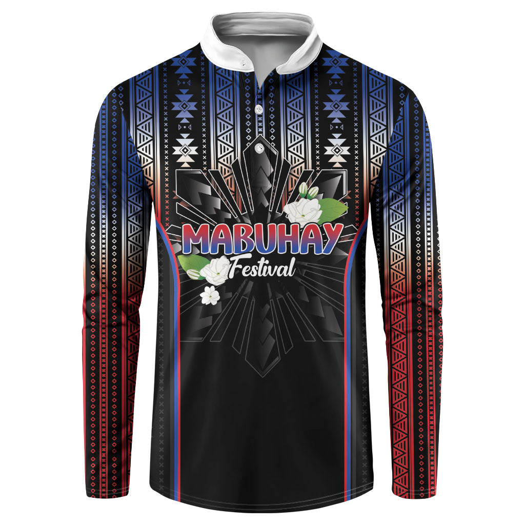 Mabuhay Philippines Festival Button Sweatshirt Filipino Map Sampaguita Igorot Pattern