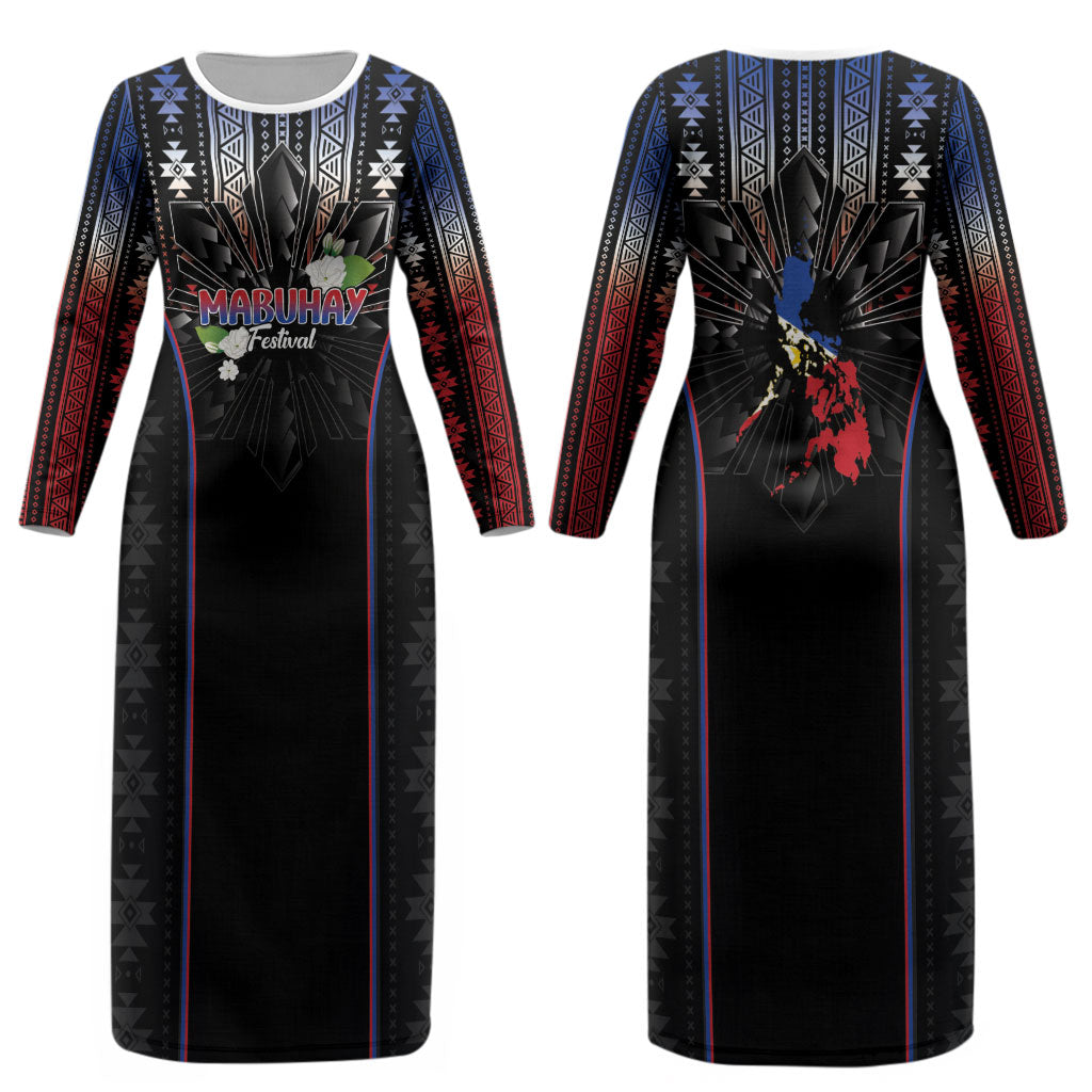 Mabuhay Philippines Festival Couples Matching Long Sleeve Bodycon Dress and Hawaiian Shirt Filipino Map Sampaguita Igorot Pattern