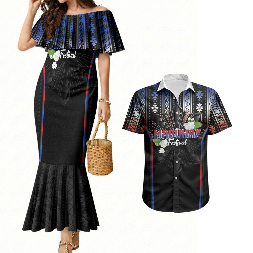Mabuhay Philippines Festival Couples Matching Mermaid Dress and Hawaiian Shirt Filipino Map Sampaguita Igorot Pattern