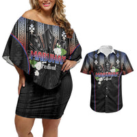 Mabuhay Philippines Festival Couples Matching Off Shoulder Short Dress and Hawaiian Shirt Filipino Map Sampaguita Igorot Pattern