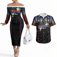 Mabuhay Philippines Festival Couples Matching Off The Shoulder Long Sleeve Dress and Hawaiian Shirt Filipino Map Sampaguita Igorot Pattern