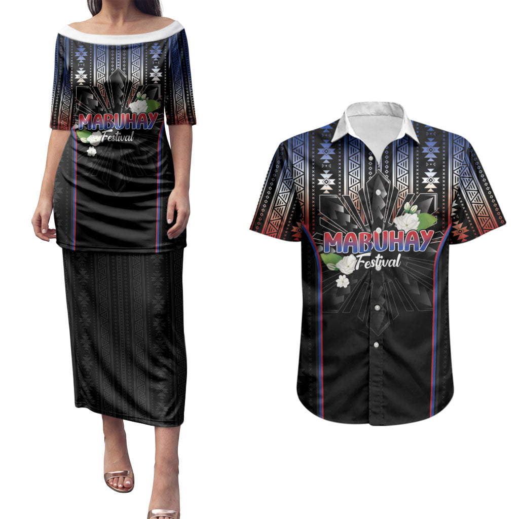 Mabuhay Philippines Festival Couples Matching Puletasi and Hawaiian Shirt Filipino Map Sampaguita Igorot Pattern