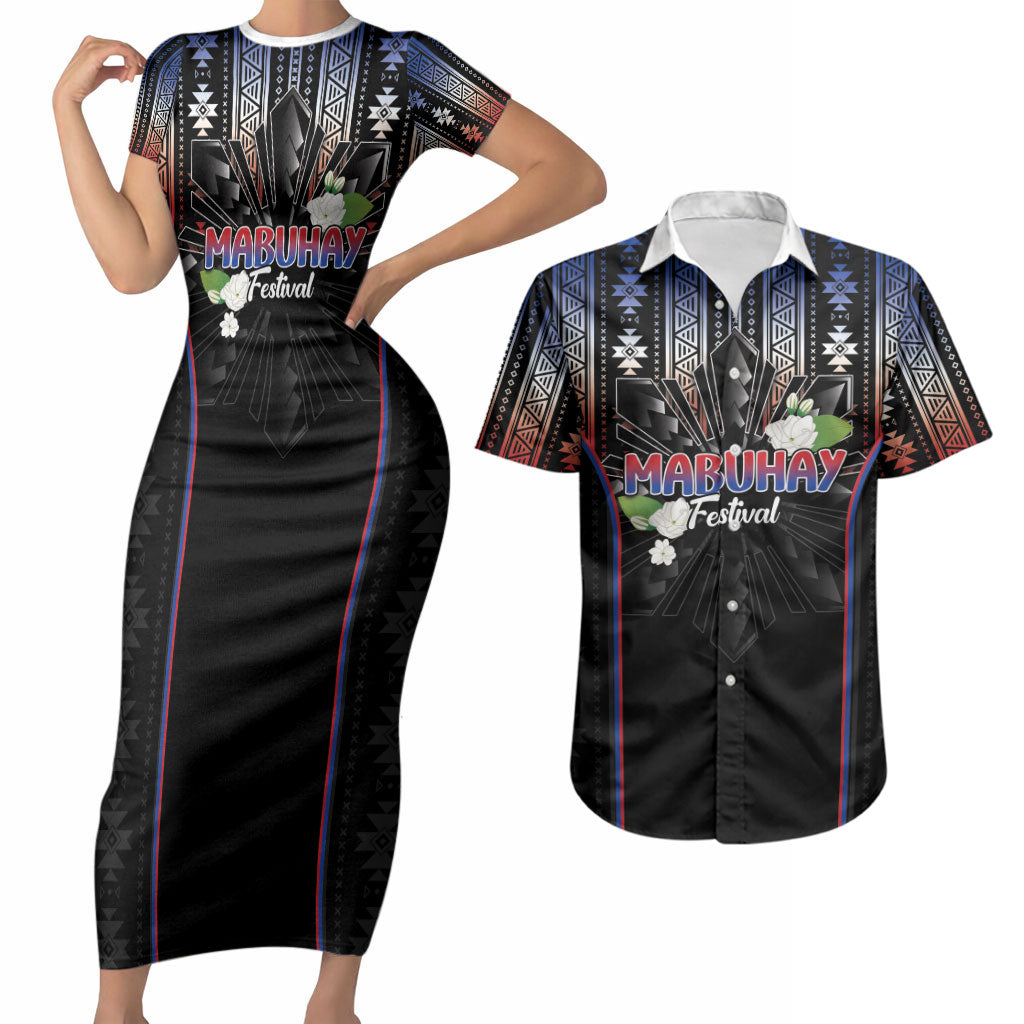 Mabuhay Philippines Festival Couples Matching Short Sleeve Bodycon Dress and Hawaiian Shirt Filipino Map Sampaguita Igorot Pattern