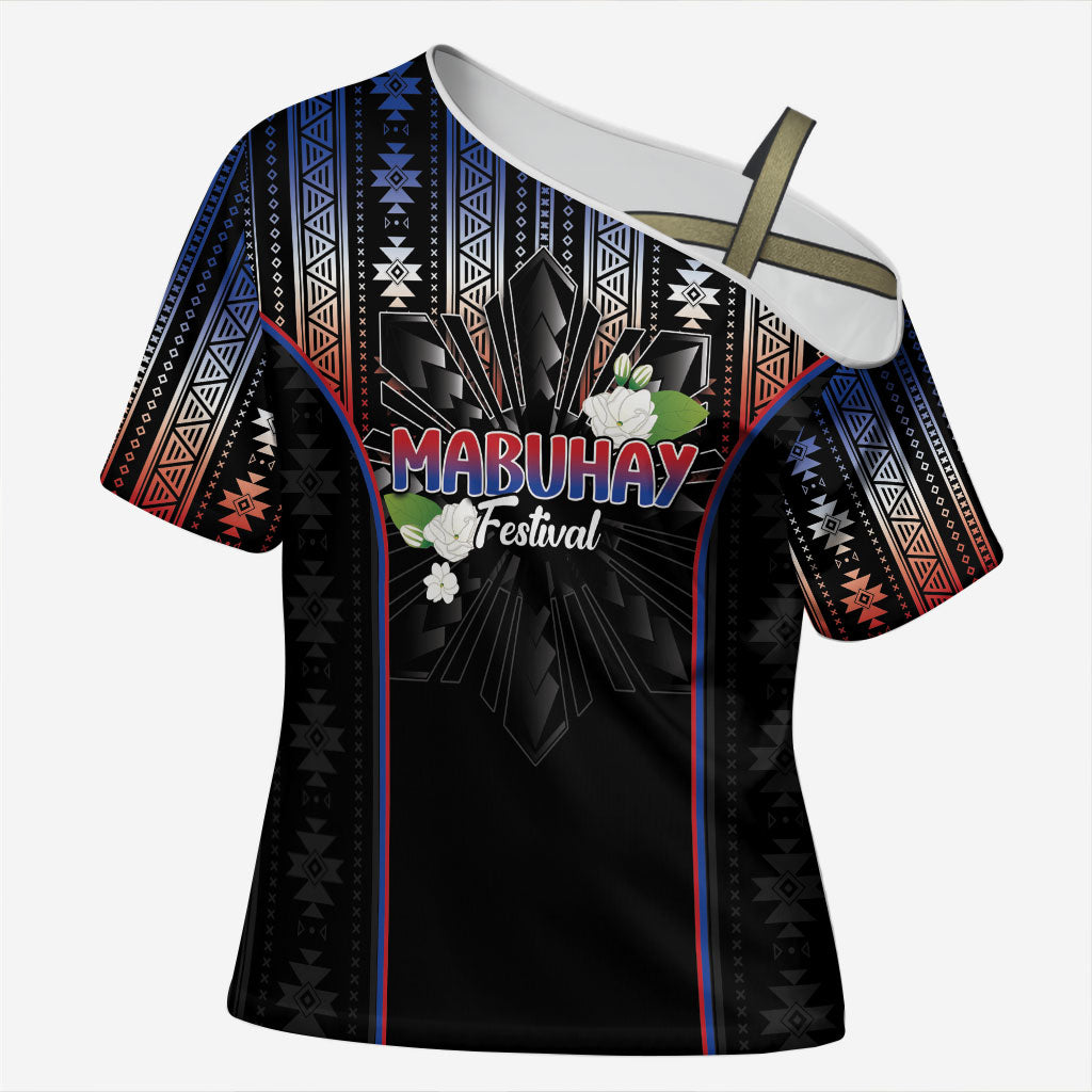 Mabuhay Philippines Festival Cross Shoulder Shirt Filipino Map Sampaguita Igorot Pattern