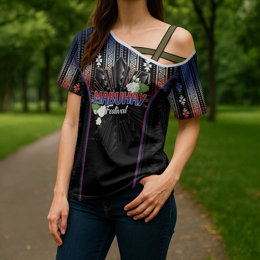 Mabuhay Philippines Festival Cross Shoulder Shirt Filipino Map Sampaguita Igorot Pattern