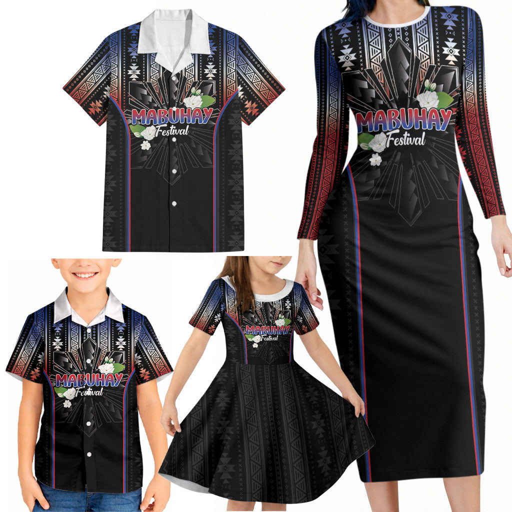 Mabuhay Philippines Festival Family Matching Long Sleeve Bodycon Dress and Hawaiian Shirt Filipino Map Sampaguita Igorot Pattern LT14 - Polynesian Pride
