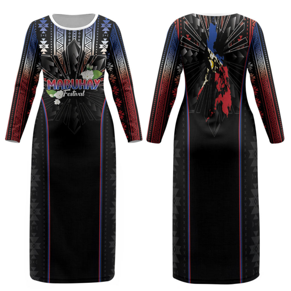 Mabuhay Philippines Festival Family Matching Long Sleeve Bodycon Dress and Hawaiian Shirt Filipino Map Sampaguita Igorot Pattern