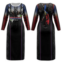 Mabuhay Philippines Festival Family Matching Long Sleeve Bodycon Dress and Hawaiian Shirt Filipino Map Sampaguita Igorot Pattern