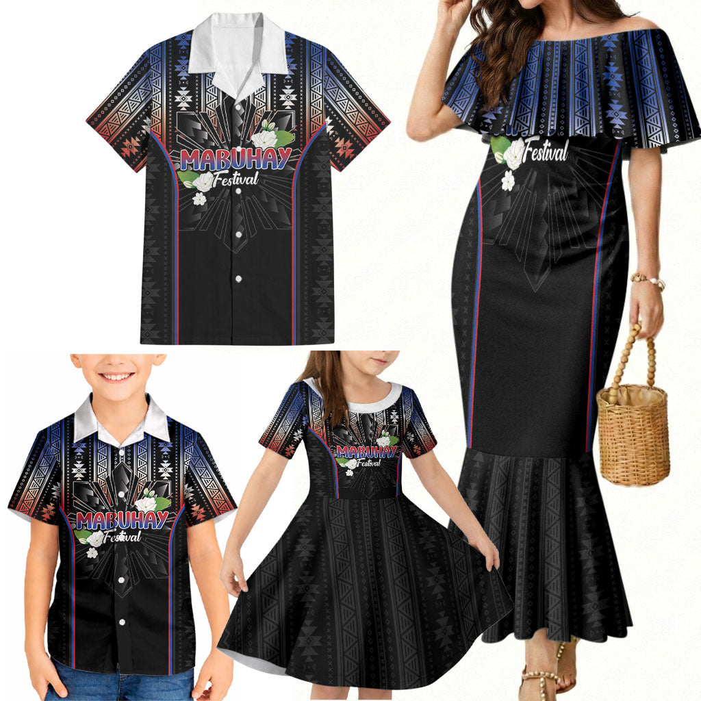 Mabuhay Philippines Festival Family Matching Mermaid Dress and Hawaiian Shirt Filipino Map Sampaguita Igorot Pattern