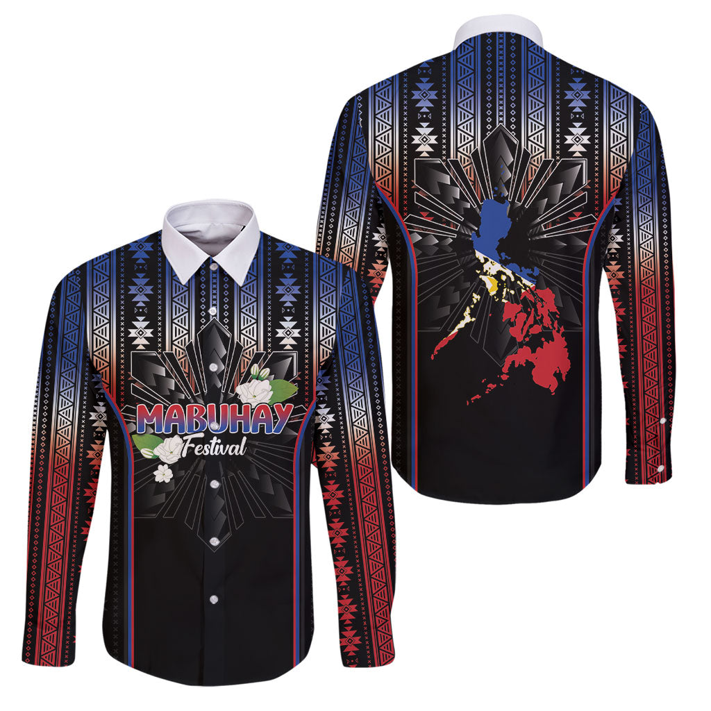 Mabuhay Philippines Festival Family Matching Off The Shoulder Long Sleeve Dress and Hawaiian Shirt Filipino Map Sampaguita Igorot Pattern
