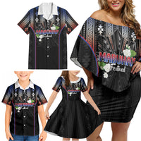 Mabuhay Philippines Festival Family Matching Off Shoulder Short Dress and Hawaiian Shirt Filipino Map Sampaguita Igorot Pattern
