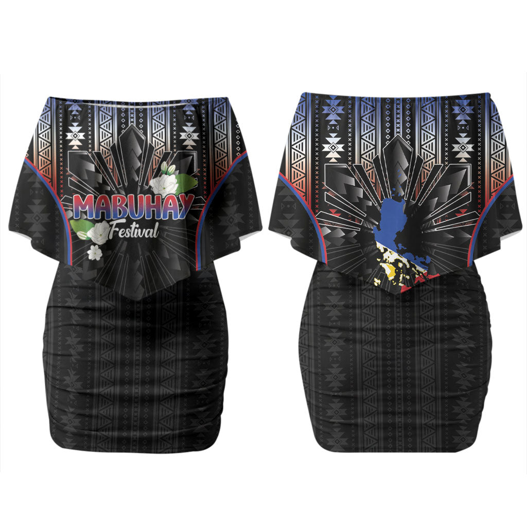 Mabuhay Philippines Festival Family Matching Off Shoulder Short Dress and Hawaiian Shirt Filipino Map Sampaguita Igorot Pattern