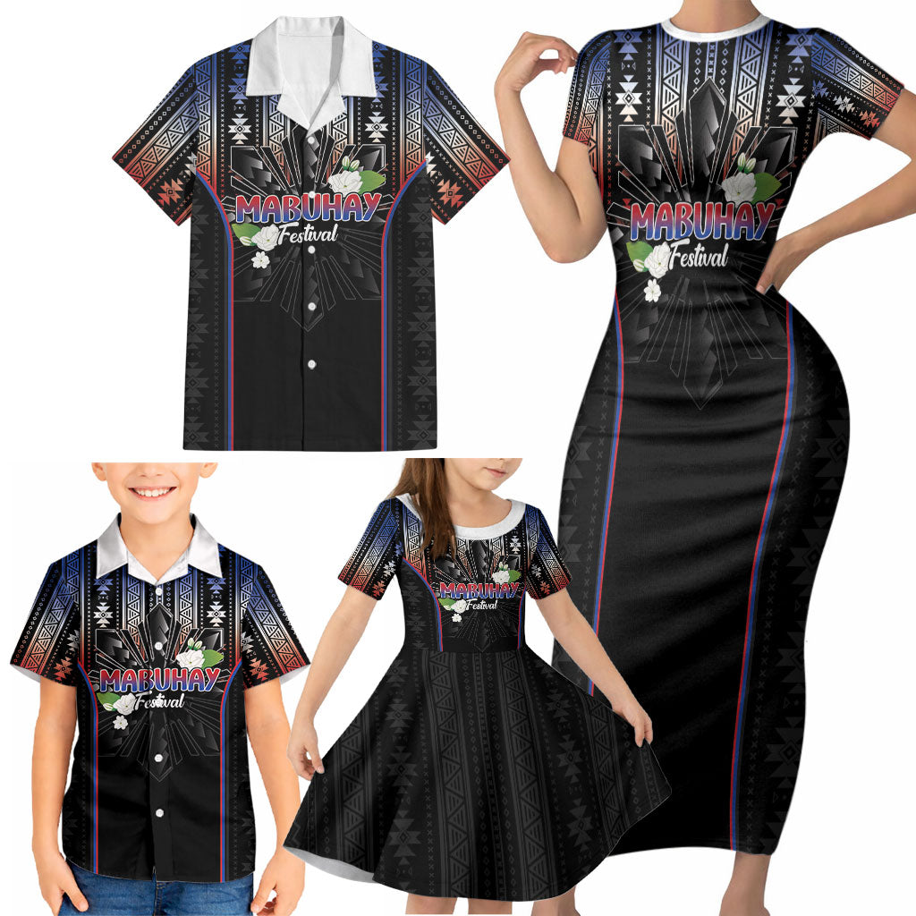 Mabuhay Philippines Festival Family Matching Short Sleeve Bodycon Dress and Hawaiian Shirt Filipino Map Sampaguita Igorot Pattern