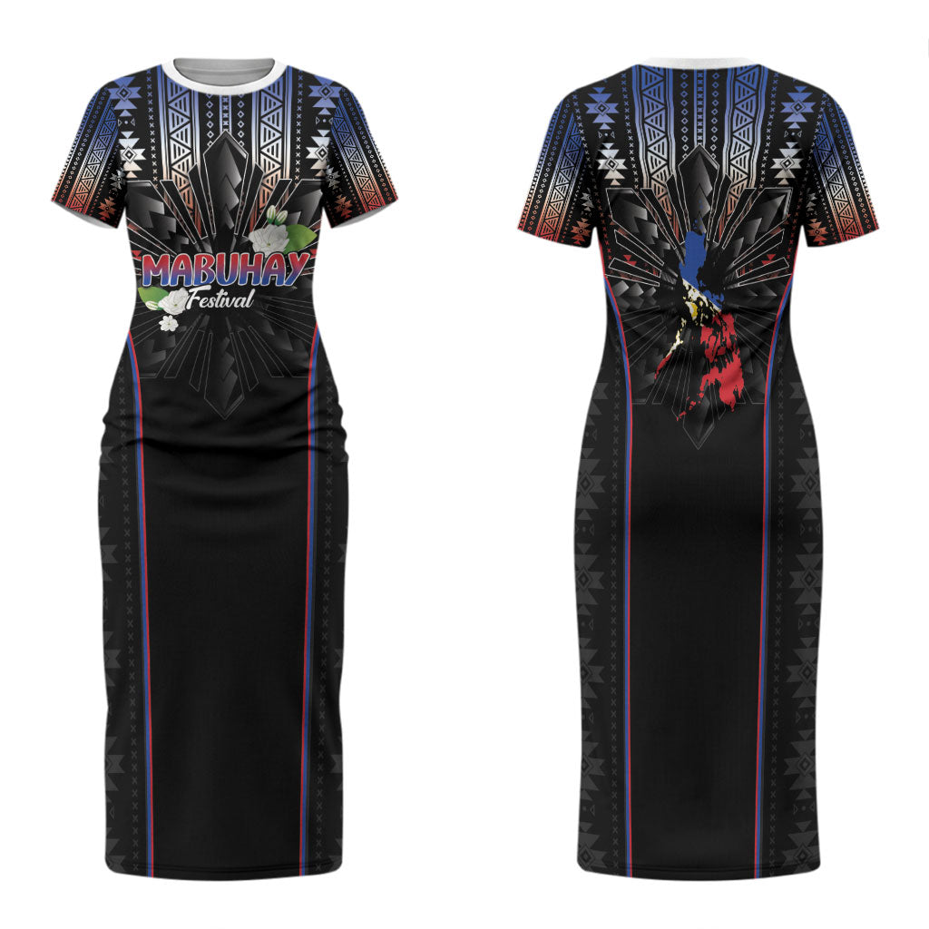 Mabuhay Philippines Festival Family Matching Short Sleeve Bodycon Dress and Hawaiian Shirt Filipino Map Sampaguita Igorot Pattern