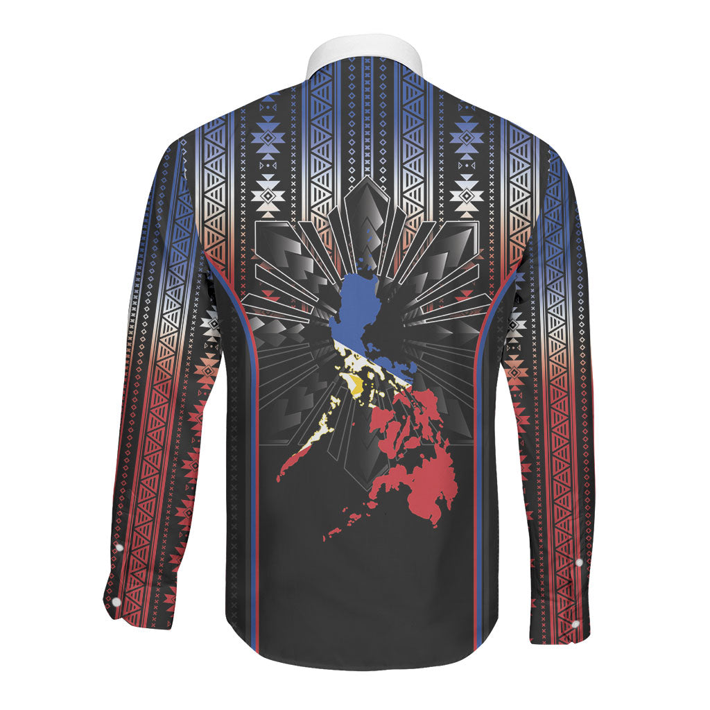 Mabuhay Philippines Festival Long Sleeve Button Shirt Filipino Map Sampaguita Igorot Pattern