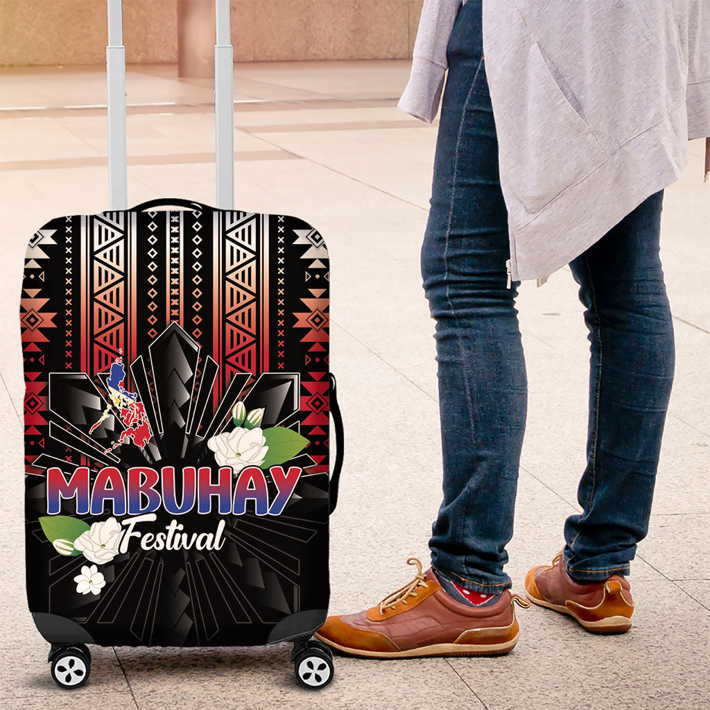 Mabuhay Philippines Festival Luggage Cover Filipino Map Sampaguita Igorot Pattern